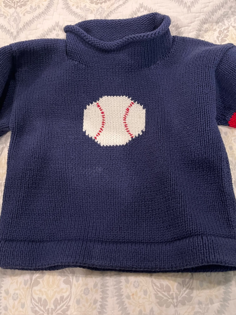 Navy Baseball Knit Sweater with Stripe Sleeves boys cotton